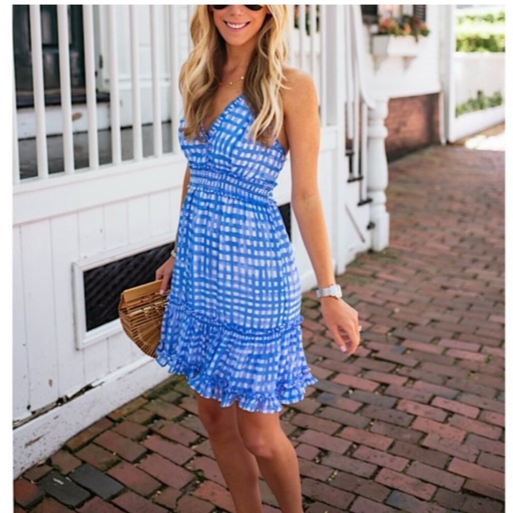 Lilly Pulitzer Vibrant Blue and White Checkered Mini Dress